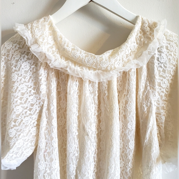 Marie Claire Vintage House Coat Cream Lace 100% Nylon Line Snap Closure Woman 48 - Picture 5 of 11